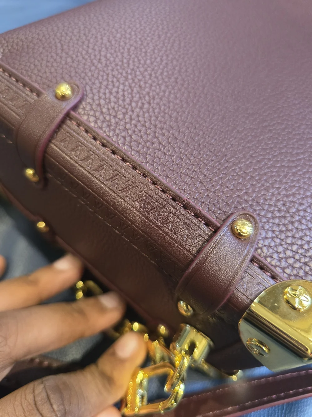 Louis Vuitton Burgundy Leather Cosmetic Pouch with Gold-Tone Zipper